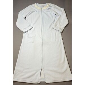Womens Carol Hochman Soft Fleece Full Zip‎ Robe Duster M Medium Blue Lace Collar